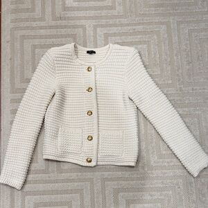 Talbots Cream Textured Knit Jacket with Gold Buttons